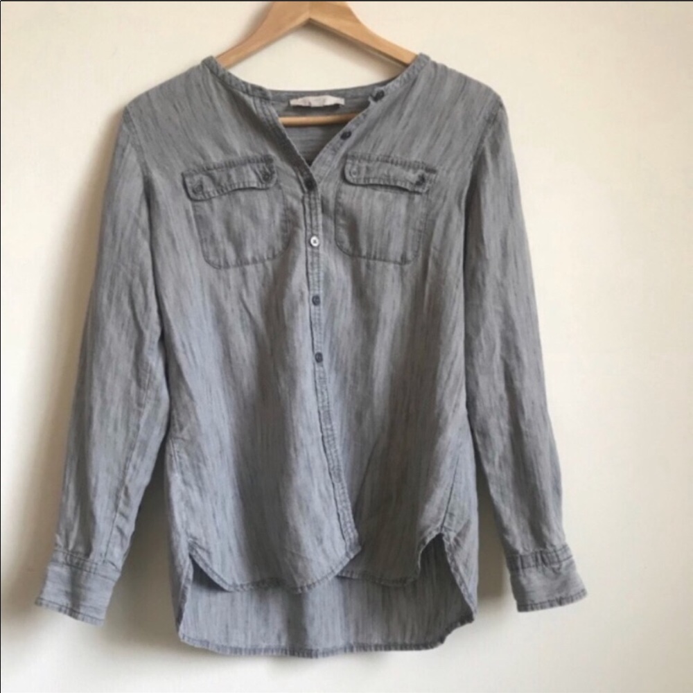 Loft Gray Chambray Button Down Top - image 5
